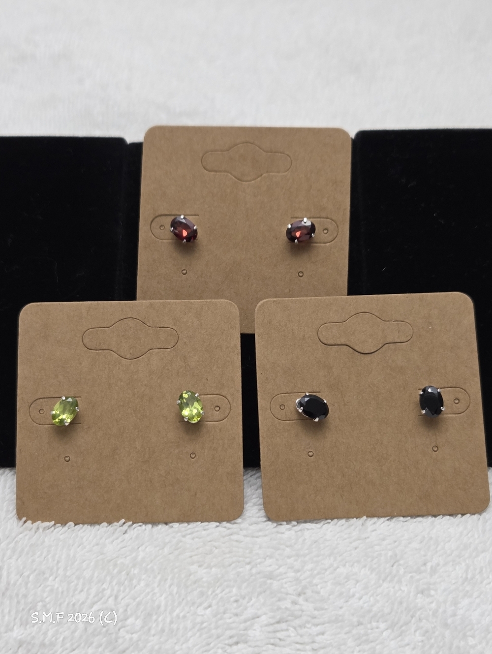 D'joy Set Of 3 Oval Genuine Gemstone Stud Earrings in Sterling Silver